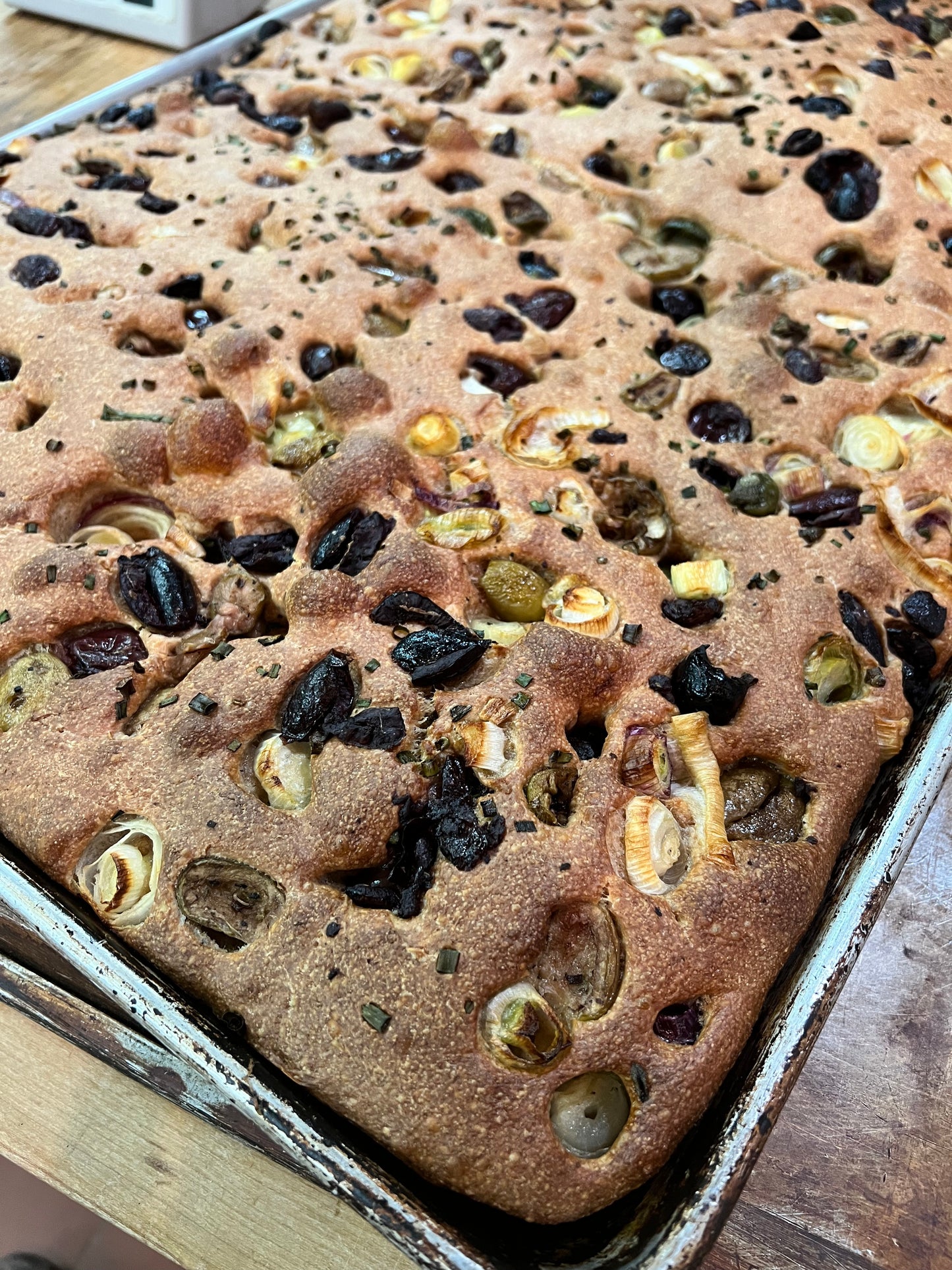 Focaccia w/ Olives & Roasted Shishitos