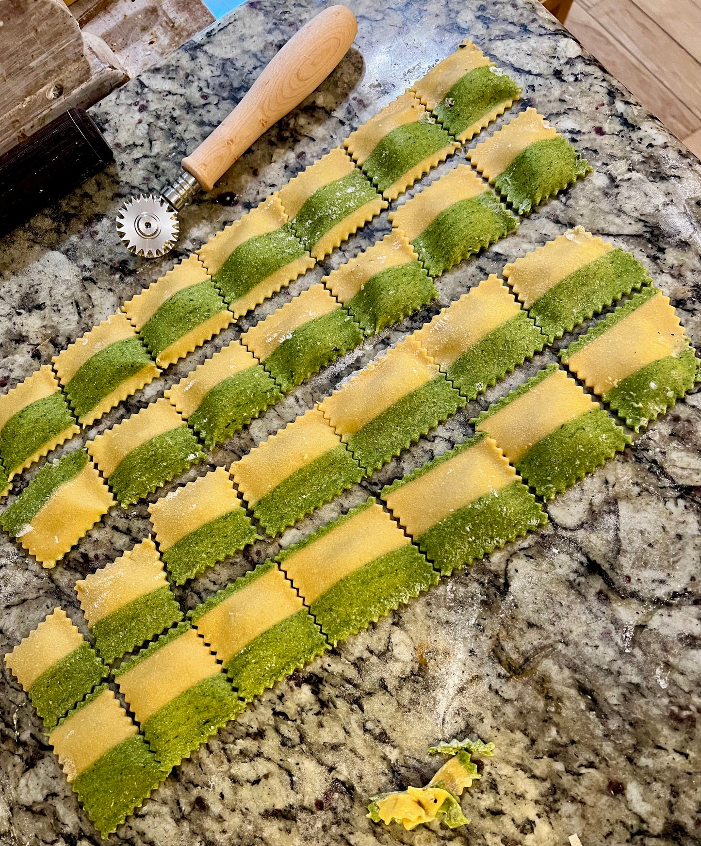 Spin-Striped Creamy Pesto Filled Ravioli for 2